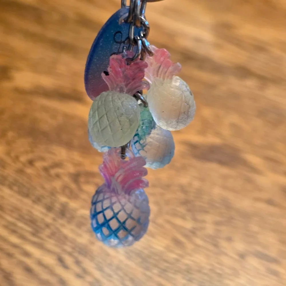 Hawaii Pineapple Cluster Keychain Frosted Resin Multicolor Tropical Bag Charm